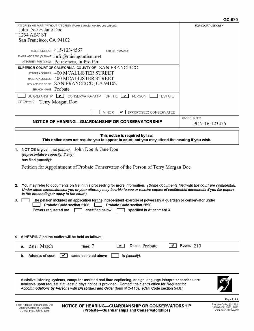 GC-020 Notice of Conservatorship page 1